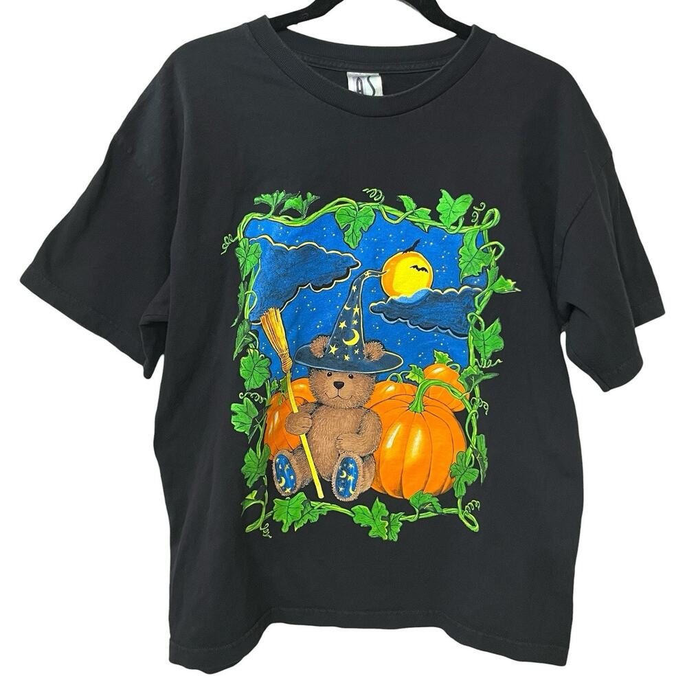 90s VTG Halloween Themed Graphic Tshirt Large Teddy Bear Pumpkin Adult Unisex